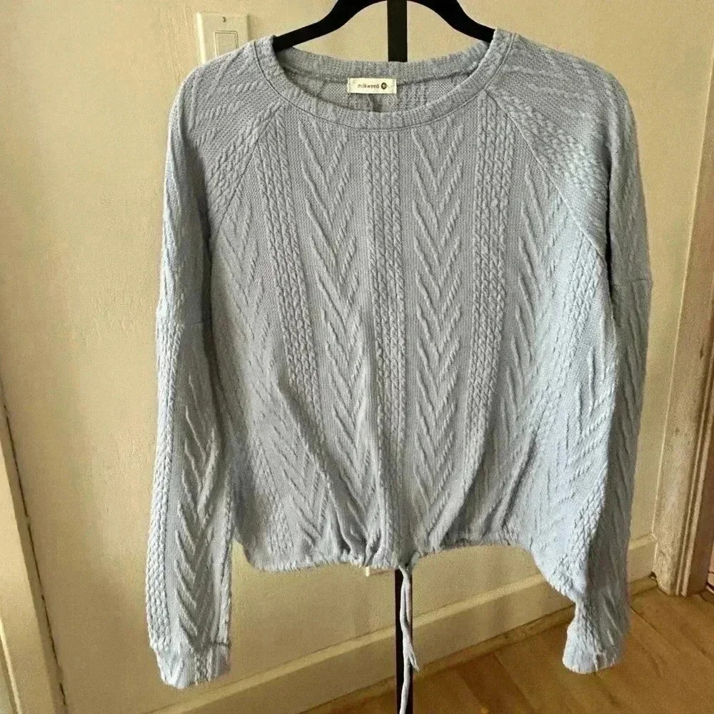 Sky blue Cropped Sweater with drawstring